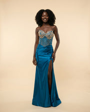 Robe Corset En Satin Peacock et Or