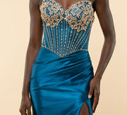 Robe Corset En Satin Peacock et Or