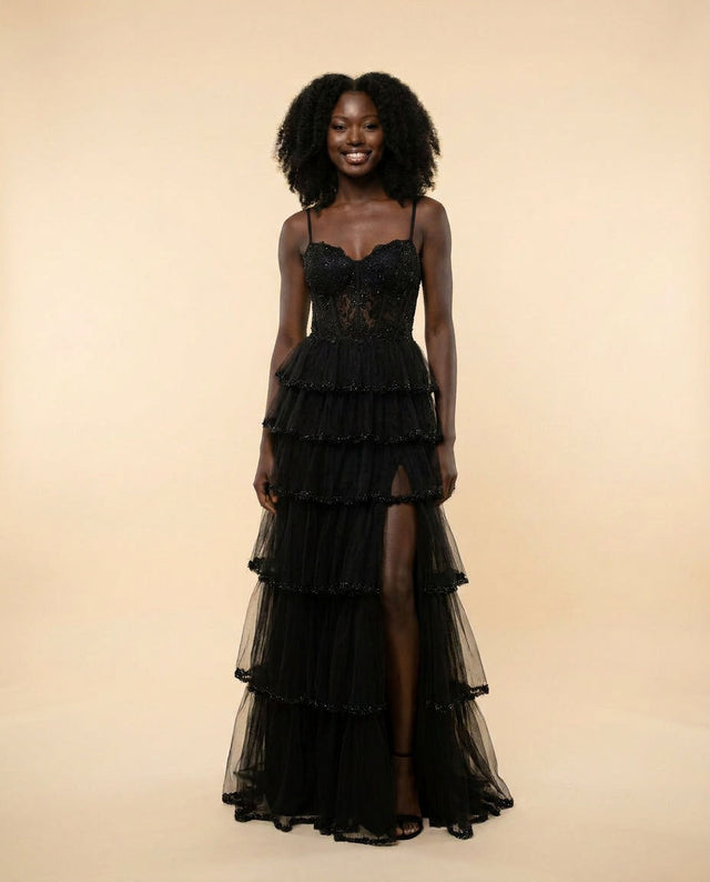 Robe Corset À Jupe Étagée Noire