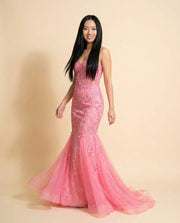 Lace Mermaid Gown Pink