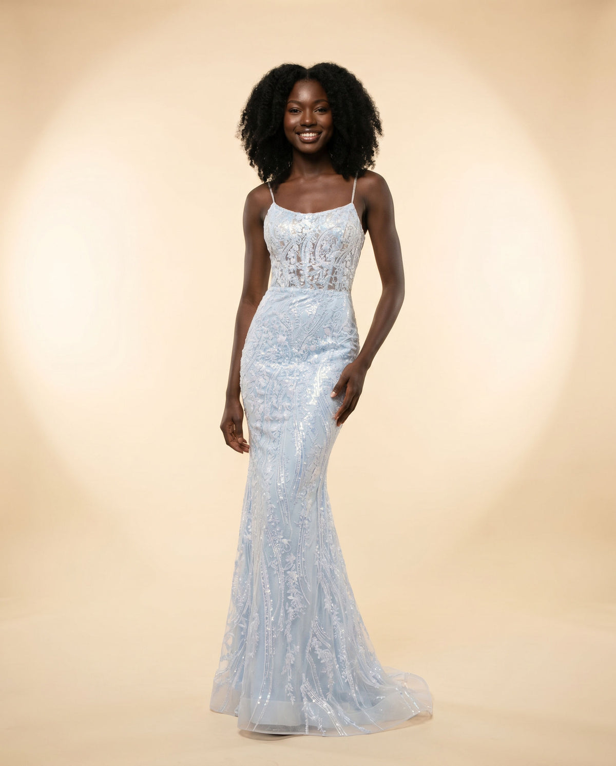Robe Sirène À Corset Et Dentelle Periwinkle Bleu Poudre