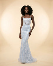 Robe Sirène À Corset Et Dentelle Periwinkle Bleu Poudre