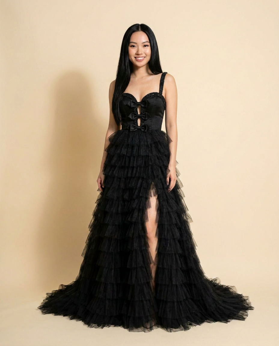 Robe A Volants Noire