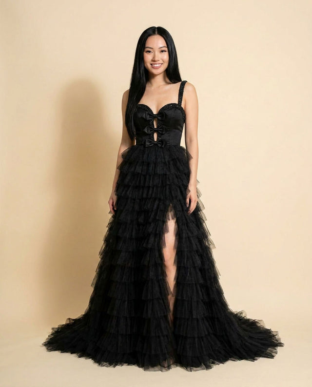 Robe A Volants Noire