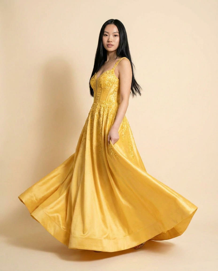 Robe Satiné Brillante Jaune