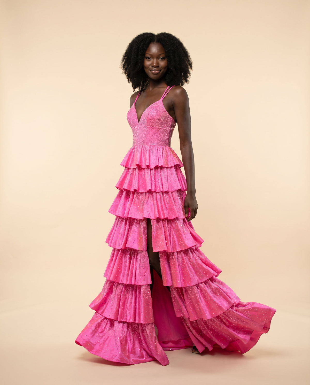 Robe À Volants Brillante Rose Pâle