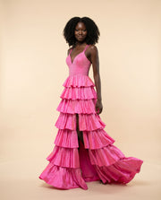 Robe À Volants Brillante Rose Pâle