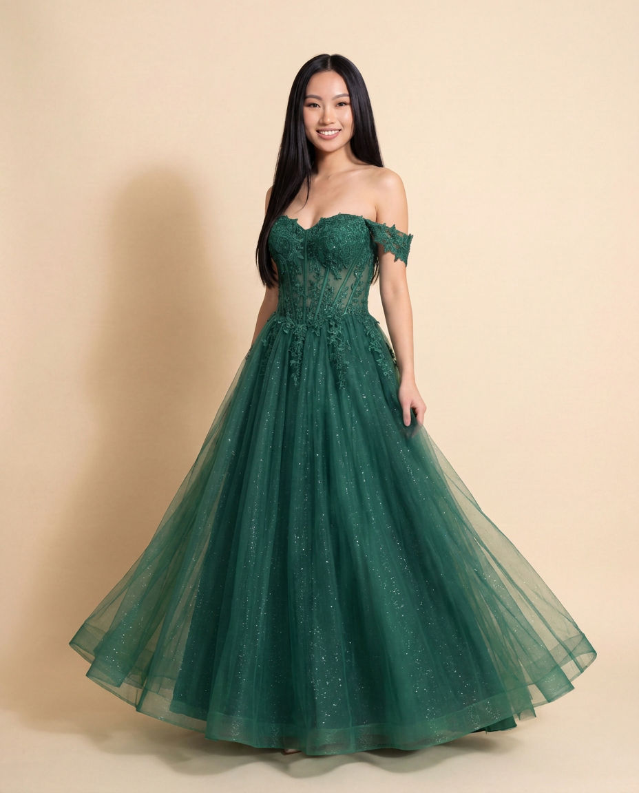 Robe Princesse en Dentelle Émeraude