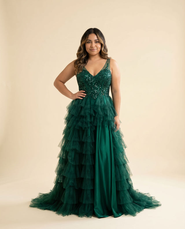 Robe Corset À Étages Emeraude