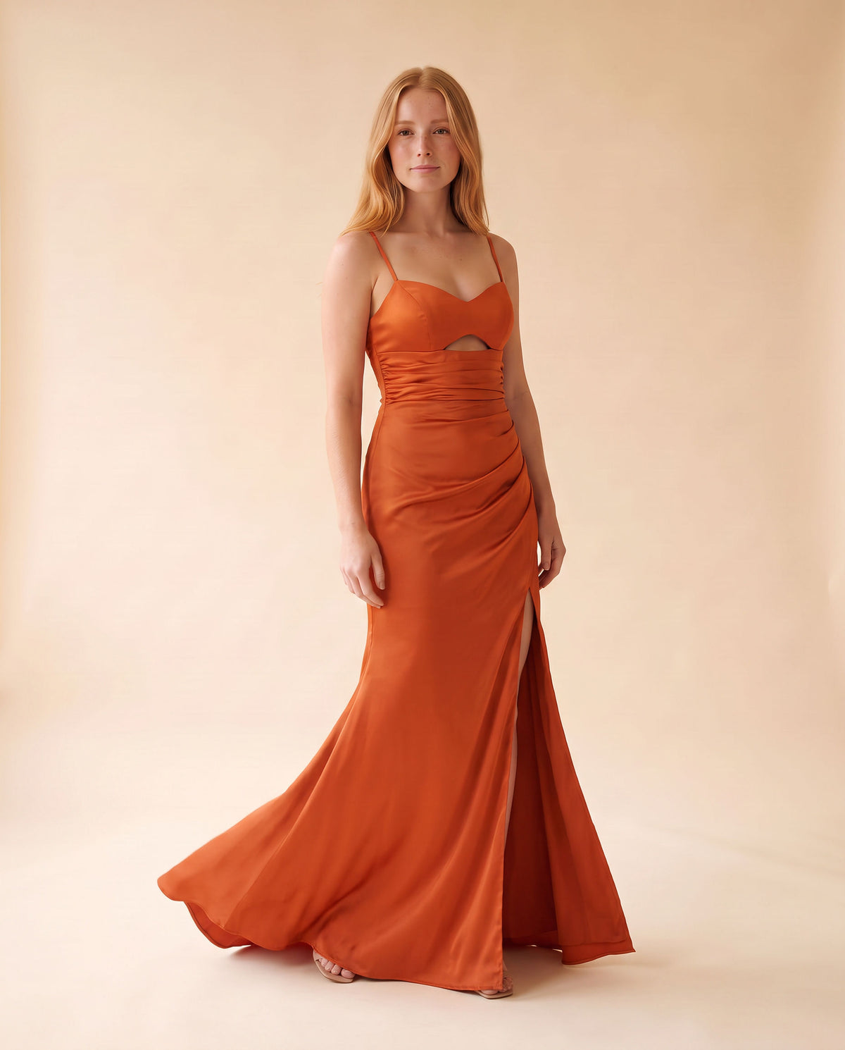Robe Décolleté Bretelle Spaghetti Orange