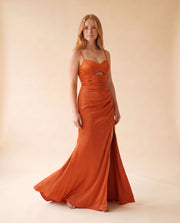 Robe Décolleté Bretelle Spaghetti Orange