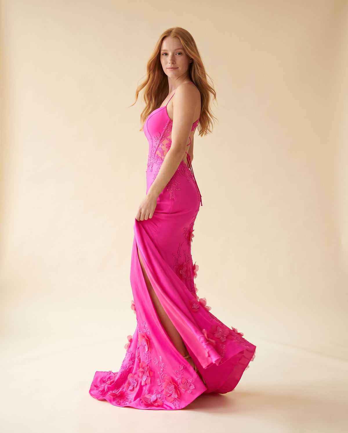 Robe Corset Col Droit Rose Flamboyant