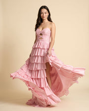 Robe Scintillante À Étages Rose Pâle
