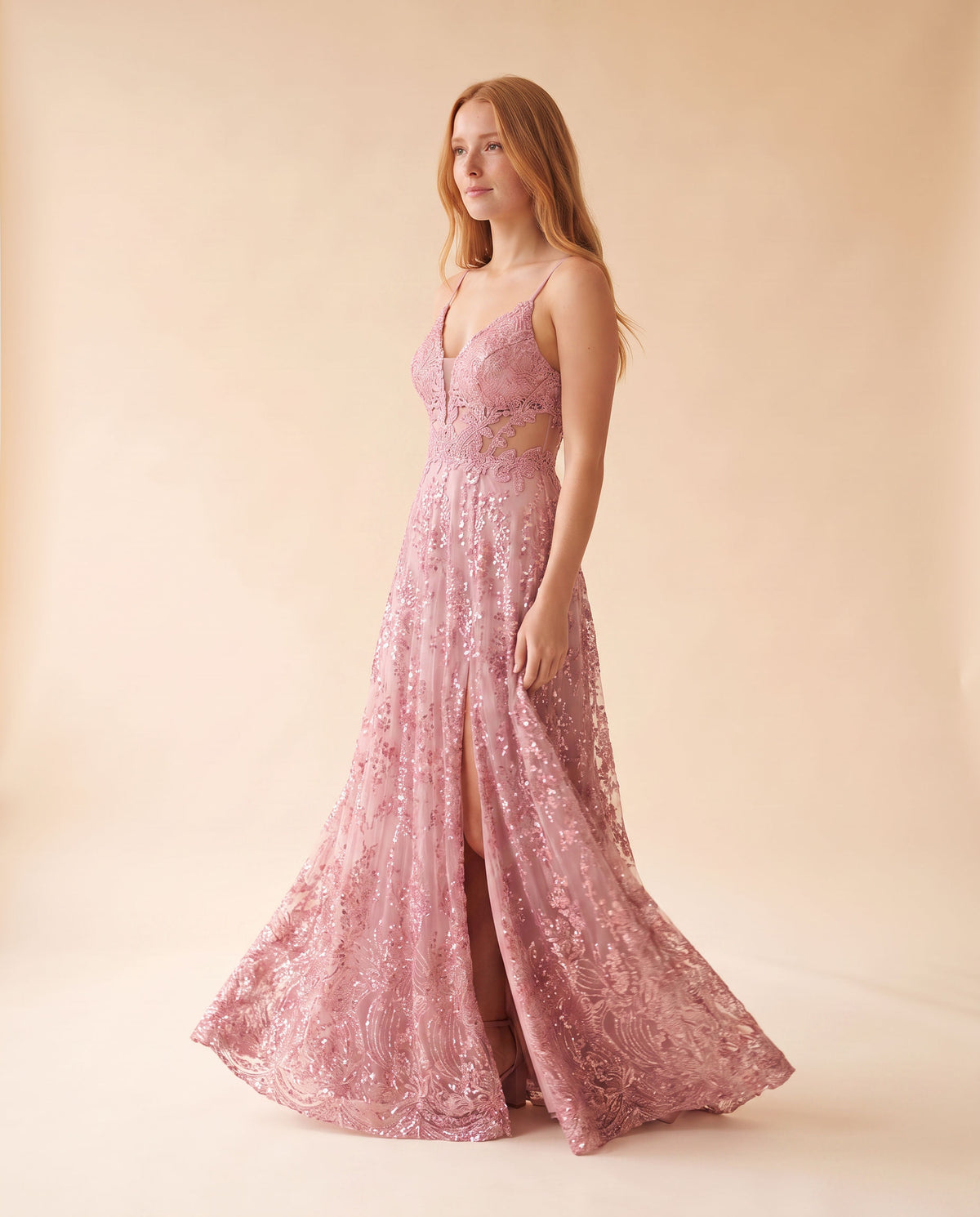 Robe Fluide Brillante Rose Pâle