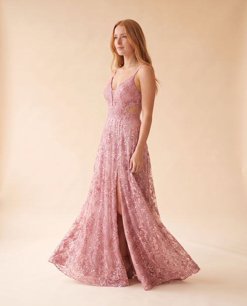 Jovani - Robe Fluide Brillante Rose Pâle