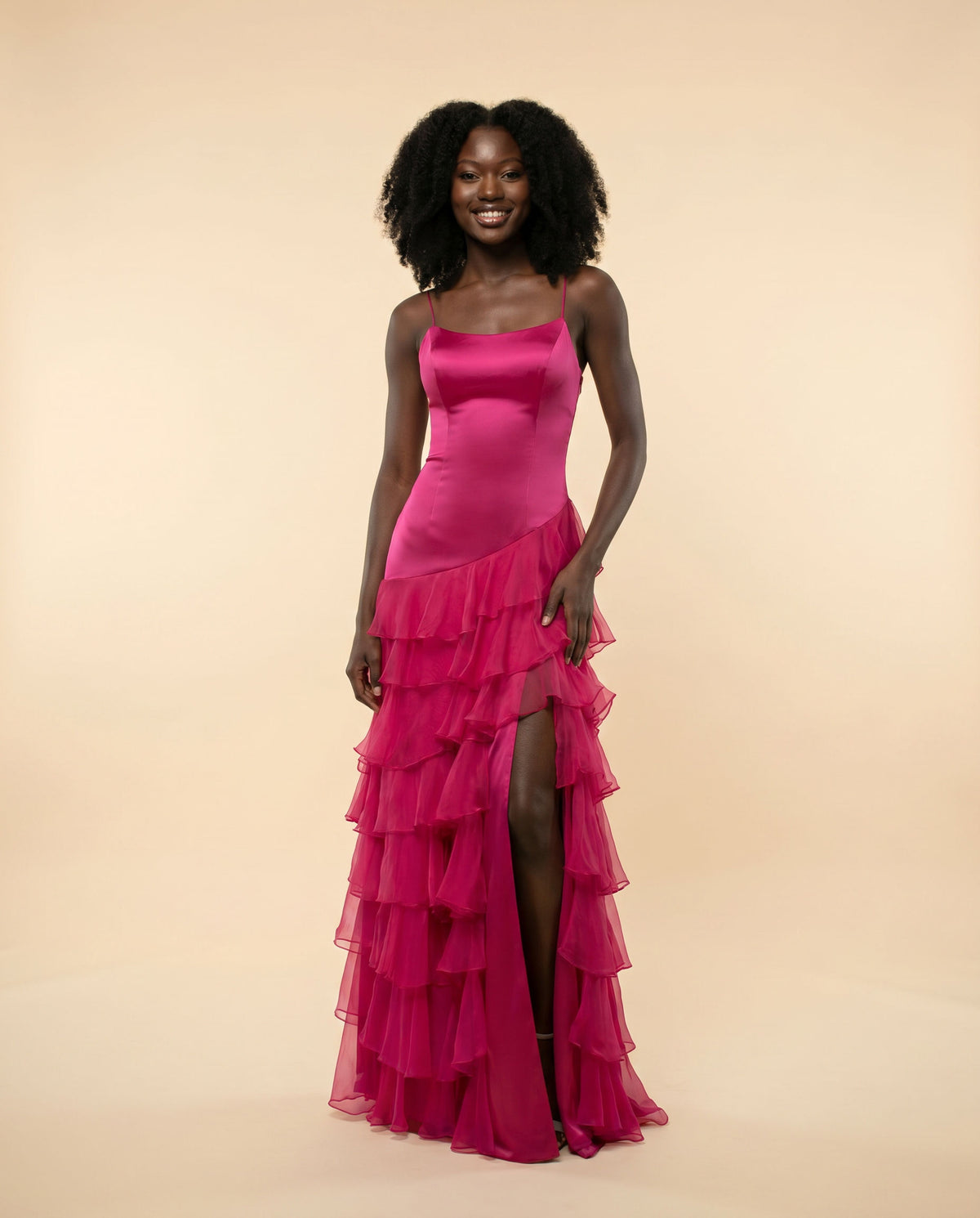 Robe Satinee Avec Volant Royal