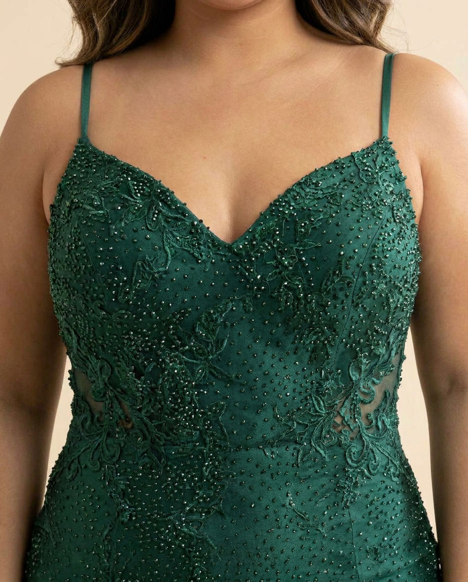 Robe Décolleté Brillante Émeraude