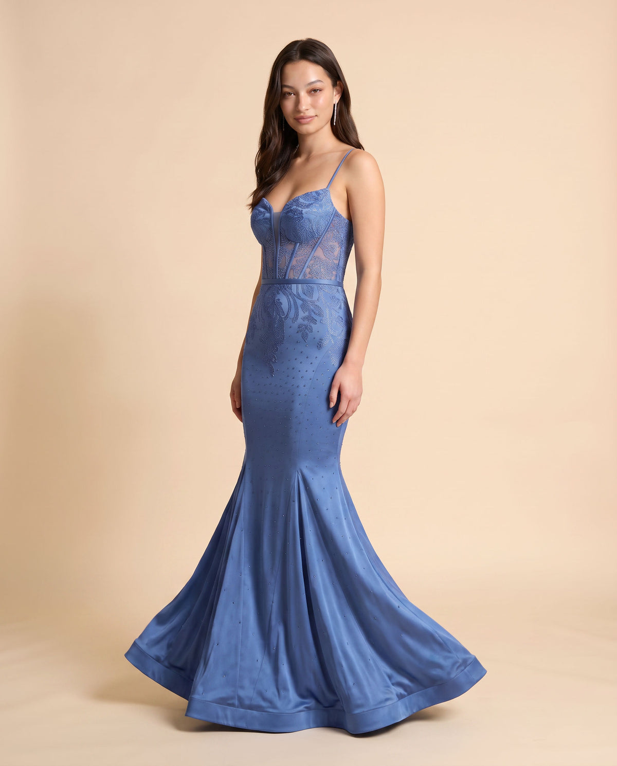 Robe Corset Brillante et Satinée Bleu Fumé