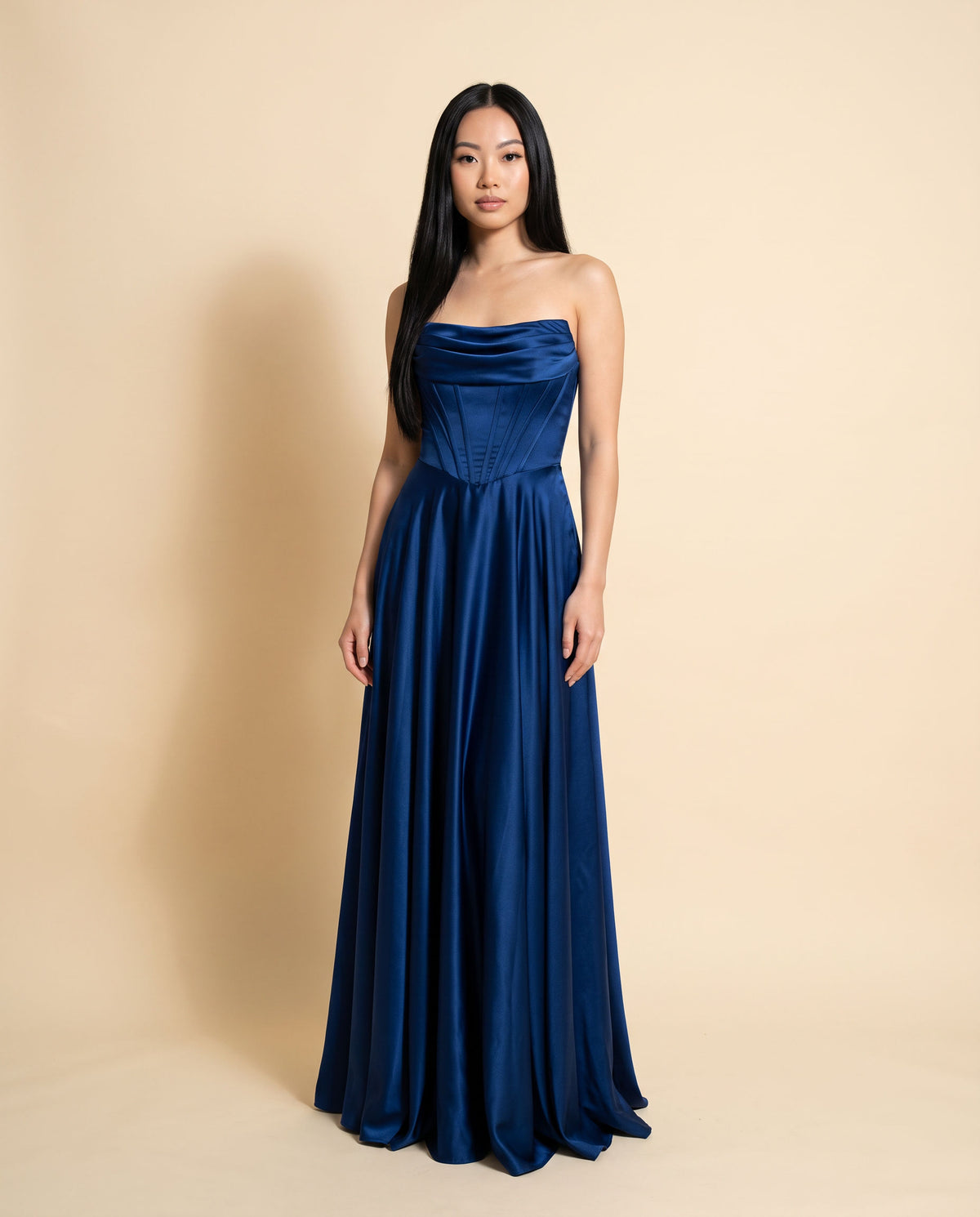 Robe Corset En Satin Marine