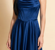 Robe Corset En Satin Marine
