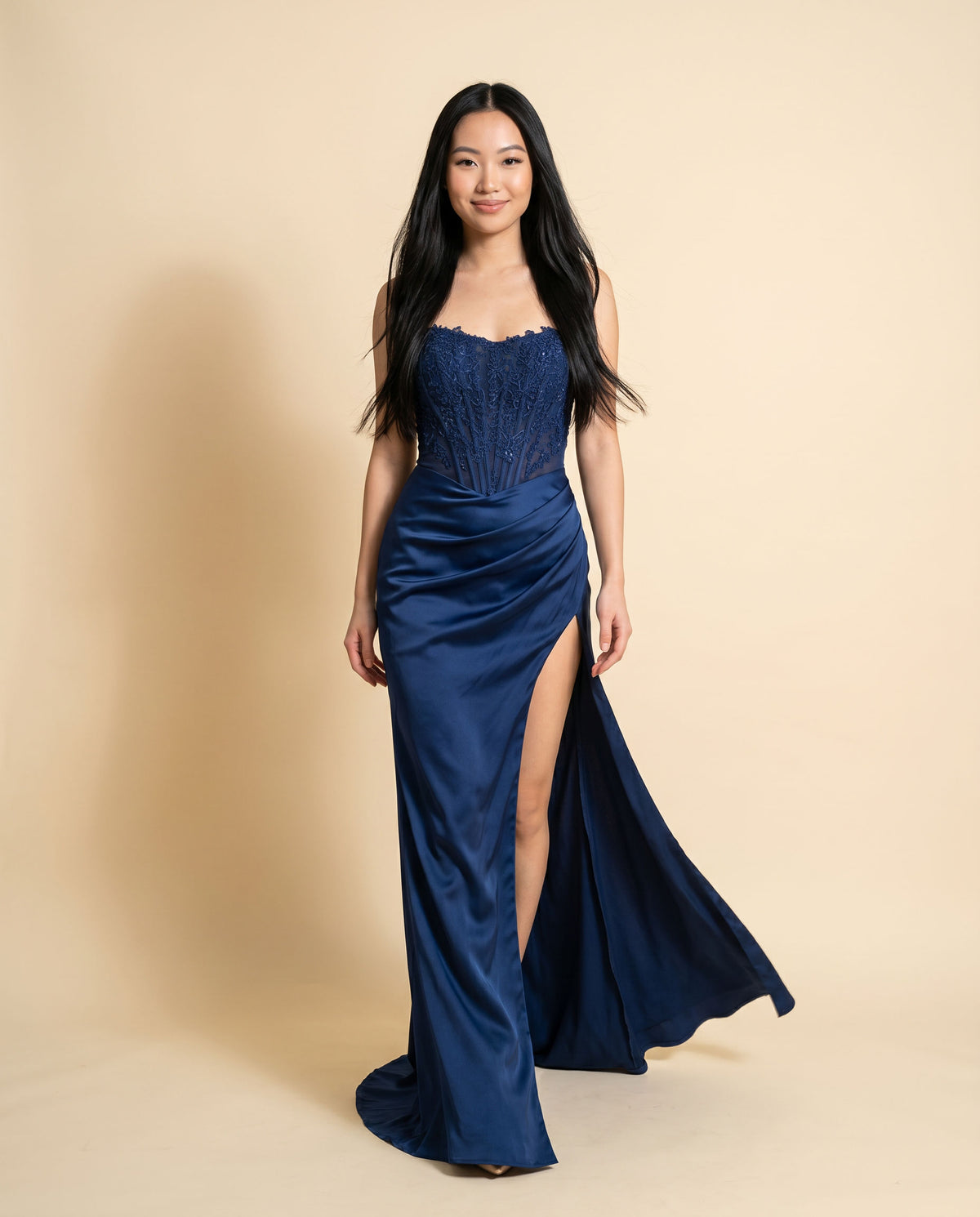 Robe Ajustée À Corset Marine