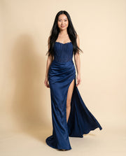Robe Ajustée À Corset Marine