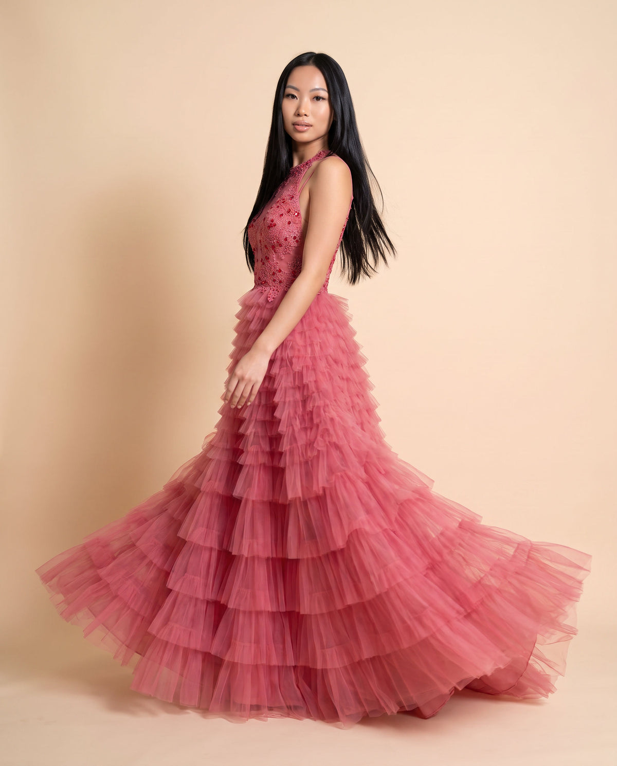Robe À Volant Rose Flamboyant