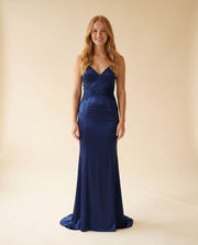 Robe Ajustée Dos Lacé Marine