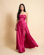 Robe Bustier En Satin Fushia