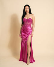 Robe Corset Et Fente Rose Flamboyant