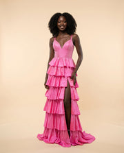 Robe À Volants Brillante Rose Pâle