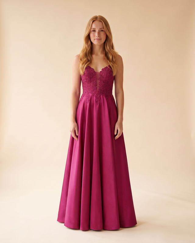 Robe De Satin À Corset Magenta