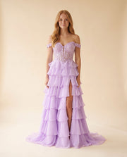 Robe À Étages Avec Fente Lilas