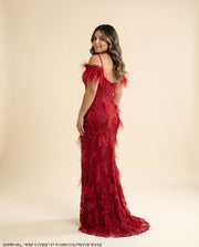 Robe À Corset Et Plumes D'autruche Rouge