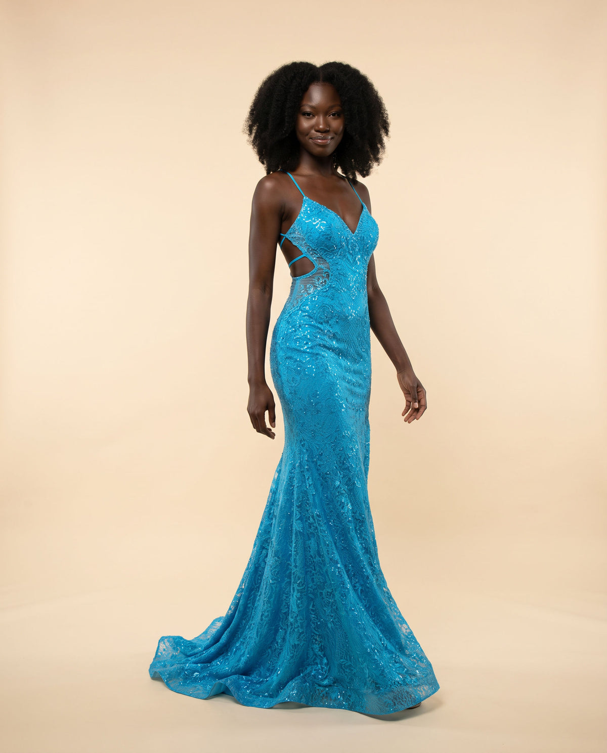 Robe ajustée ajourée brillante Turquoise