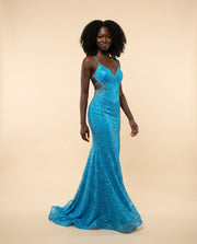 Robe ajustée ajourée brillante Turquoise