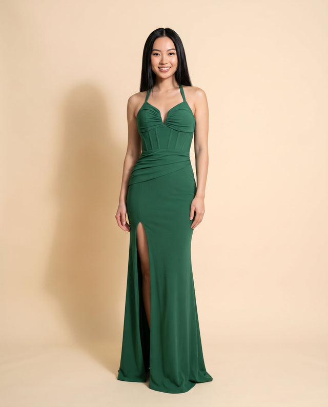 Robe Ajustée Effet Corset verte