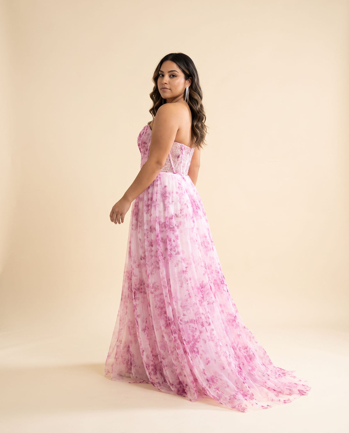 Robe fleurie bustier Rose
