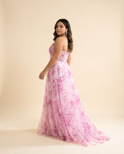 Robe fleurie bustier Rose