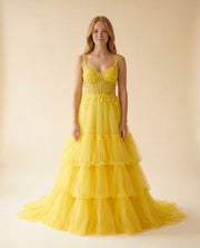 Robe à Volants Jaune