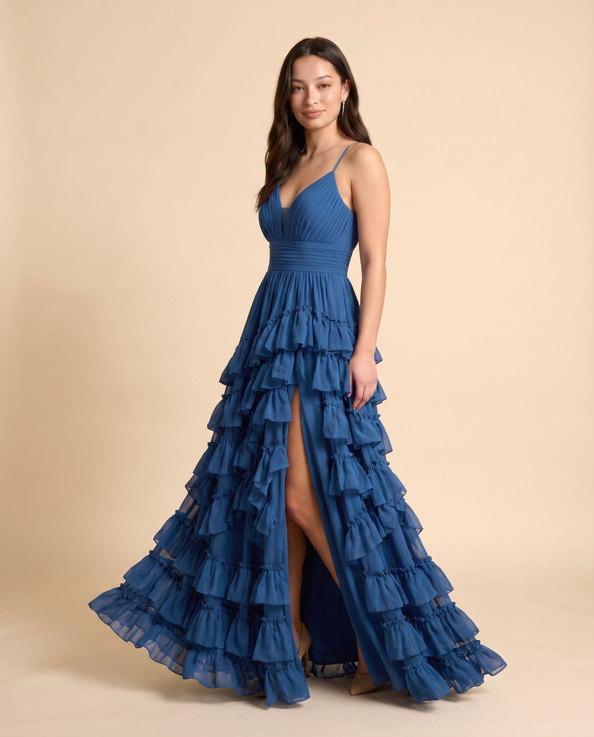 Robe À Étages Bleu Fleurie Brillante
