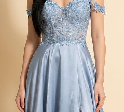 Robe Fluide En Satin Dusty Blue