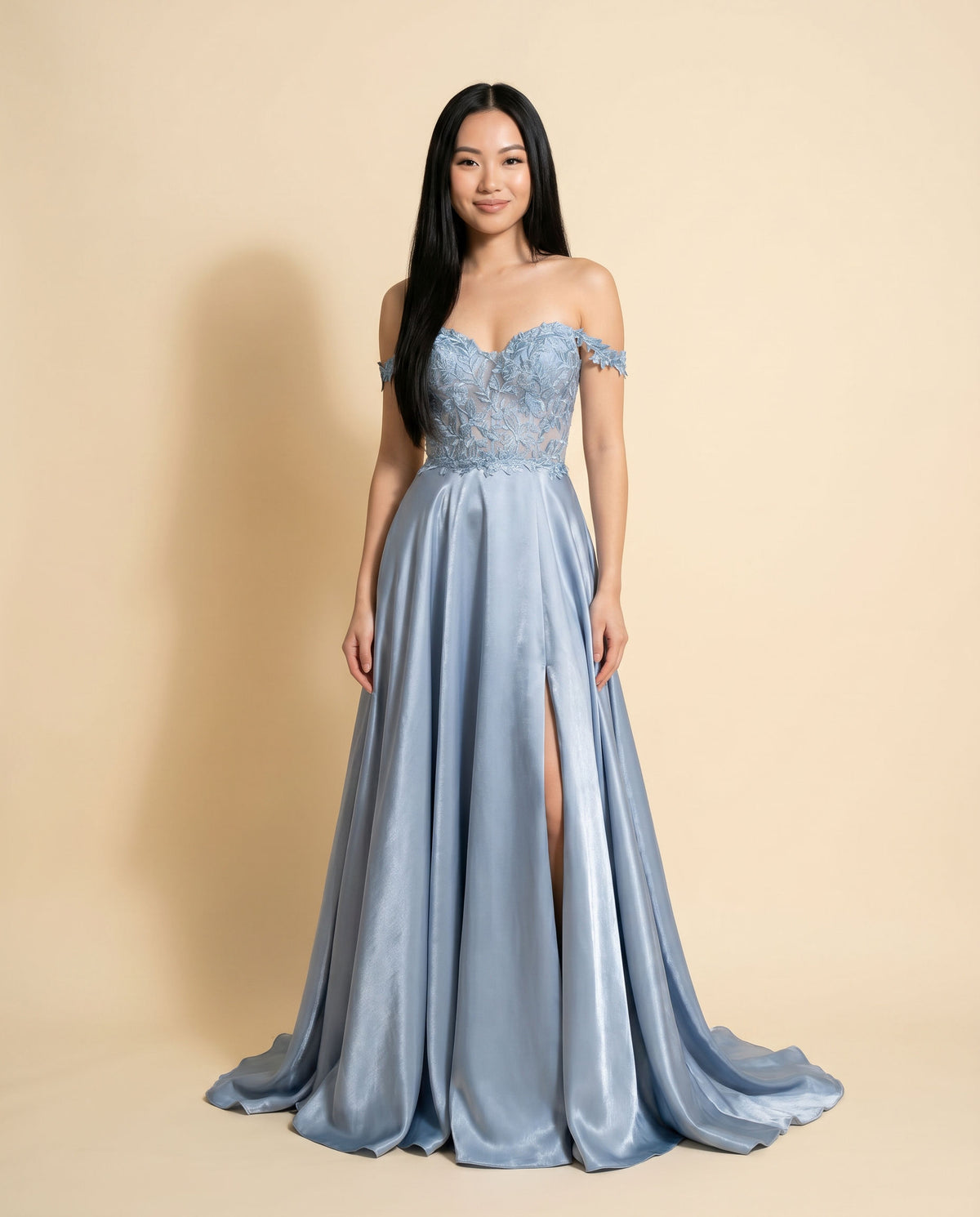 Robe Fluide En Satin Dusty Blue