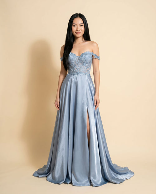 Ellie Wilde - Robe Fluide En Satin Dusty Blue - Bleu poudré