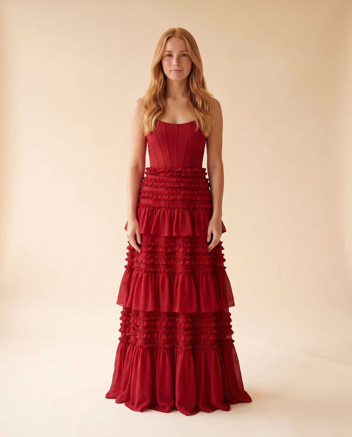 Robe Fleurie Étagée Noir et Rouge