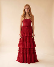 Robe Fleurie Étagée Noir et Rouge