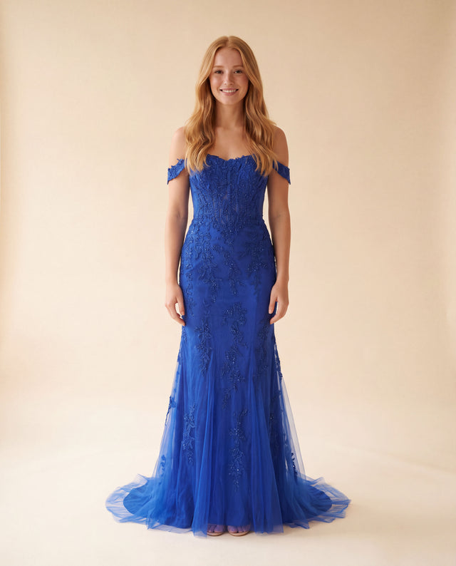 Robe Sirène Dentelle Cobalt