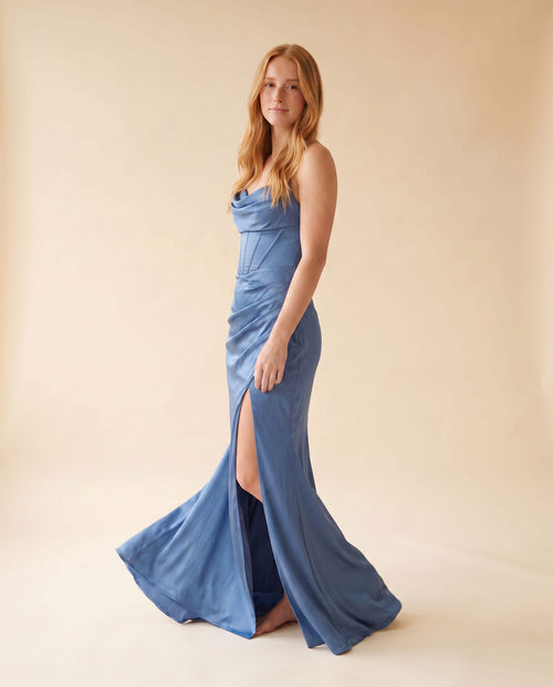 Ladivine - Robe Satinée Bleu Francais - Bleu français