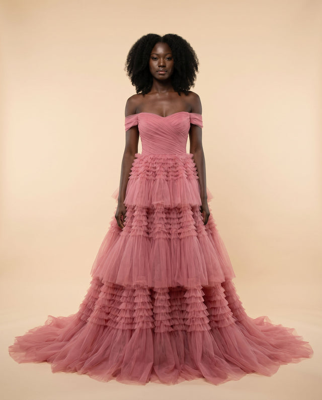 Misty Rose Avec Tulle À Étages- Médium