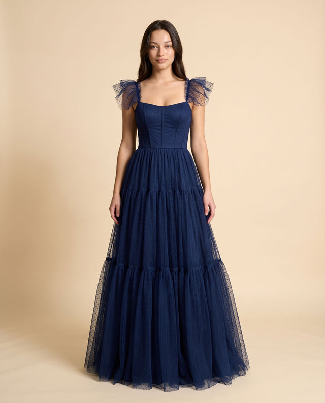 Robe En Tulle À Pois Marine